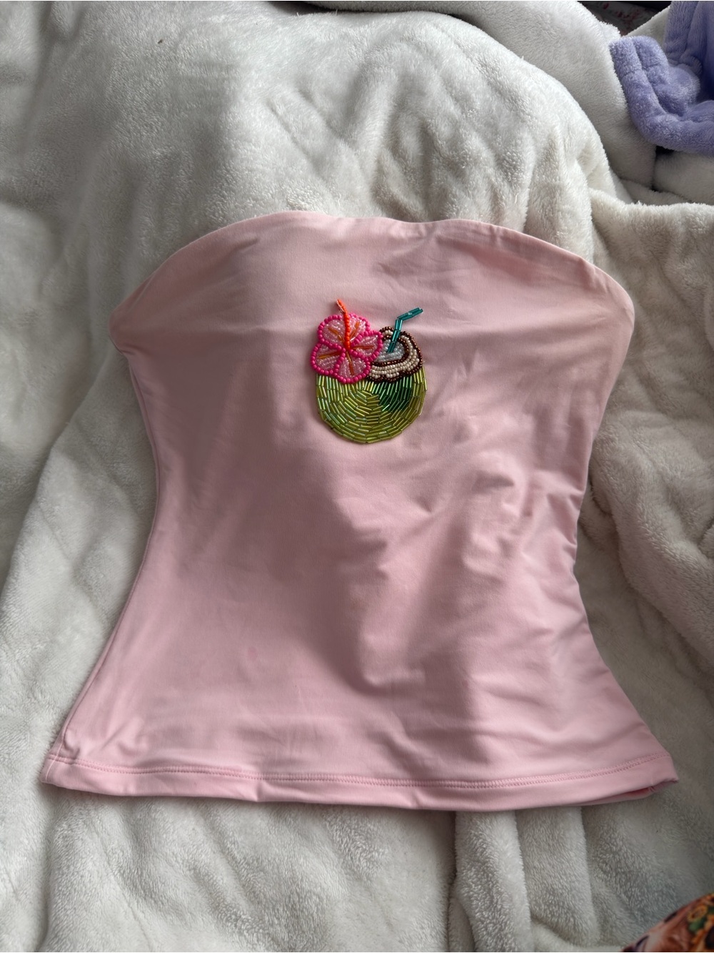 Strapless Pink Embellished Tube Top - Brand Not Visible